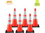 Cono Di Sicurezza Stradale - 6 Pezzi - Cono Di Parcheggio In Pvc - 91,4 Cm - Con 2 Collari Riflettenti - 35,6 X 35,6 Cm - Base In Gomma Nera - Per Strade Con Un Livello Di Allerta Maggiore - Cantieri Edili
