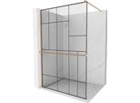 Mexen Kioto+ Parete Doccia Con Mensola Walk-In 120 X 200 Cm, Motivo Nero, Rame Spazzolato - 800-120-121-65-78