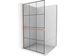 Mexen Kioto+ L Parete Doccia Con Mensola Walk-In 120 X 200 Cm, Griglia Nera, Rame Spazzolato - 800-120-123-65-77