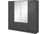 Armadio Moderno In Grafite Con Specchio Centrale - Dimensioni: 206 X 200 X 51 Cm - Design Elegante E Pratico