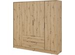 Armadio Moderno In Rovere Artisan Con Specchio Centrale - Dimensioni: 206 X 200 X 51 Cm - Stile Rustico E Senza Tempo
