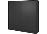 Armadio Moderno In Nero Con Specchio Centrale - Dimensioni: 206 X 200 X 51 Cm - Design Elegante E Versatile