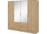 Armadio Moderno In Rovere Artisan Con Specchio Centrale - Dimensioni: 206 X 200 X 51 Cm - Stile Rustico E Senza Tempo