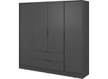 Armadio Moderno In Grafite Con Specchio Centrale - Dimensioni: 206 X 200 X 51 Cm - Design Elegante E Pratico