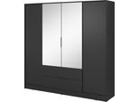 Armadio Moderno In Nero Con Specchio Centrale - Dimensioni: 206 X 200 X 51 Cm - Design Elegante E Versatile