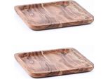 Set Di 2 Vassoi Da Portata In Legno Di Acacia Tavola Di Servizio Anea 20X20 Cm