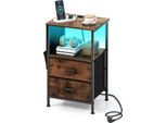 Comodino Costway, Tavolino Con Illuminazione A Led, 2 Cassetti, Tasche Laterali, Porte E Prese Usb, Comodino, 38X30X60Cm