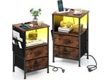 Comodino Costway, Tavolino Con Illuminazione A Led, 2 Cassetti, Tasche Laterali, Porte E Prese Usb, Comodino, 38X30X60Cm