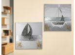 Gilde Bild, Quadratisch, "Sailing"", Bootmotiv, Aluminium, Leinwand, Creme, Grau, Silberfarben, , 2 StüCk Wie Abgebildet, B. 50 Cm, H. 50 Cm 38743"