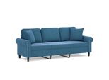 Vidaxl Divano A 3 Posti Con Cuscini Decorativi In Velluto Blu 180 Cm