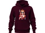 Queen Of Hearts Wine Glass Popart Crown Heart Glasses Wine Retro Unisex Hoodie Hoodie, Burgundy, 3XL
