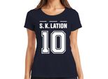 S K Lation 10 Jersey Football Team Party Booze Party Sports Ladies T-Shirt, Navy, S