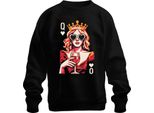 Queen Of Hearts Wine Glass Popart Crown Heart Glasses Wine Retro Unisex Felpa Pullover, Nero, M