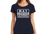 Maglietta Da Donna Retrò Con Etichetta Di Avvertimento Divertente Che Può Contenere Alcol, Navy, Xl