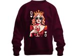 Queen Of Hearts Wine Glass Popart Crown Heart Glasses Wine Retro Unisex Felpa Pullover, Borgogna, M