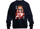 Queen Of Hearts Wine Glass Popart Crown Heart Glasses Wine Retro Unisex Felpa Pullover, Navy, M