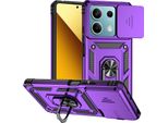 Custodia Per Xiaomi Redmi Note 13 5G A Doppio Strato Con Copertura Scorrevole Della Fotocamera E Supporto Ad Anello Viola