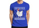 Cappello Di Natale Chicken Friends - Maglietta Da Uomo Con Maglione Natalizio, Blu, 3XL