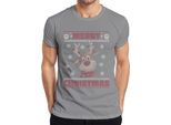 Maglietta Da Uomo Merry Christmas Ugly Sweater Reindeer Christmas Gift, Grigio, Xl