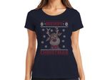 Maglietta Da Donna Merry Christmas Ugly Sweater Reindeer Christmas Gift, Navy, Xl
