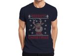 Maglietta Da Uomo Merry Christmas Ugly Sweater Reindeer Christmas Gift, Navy, 3XL