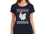 Cappello Di Natale Chicken Friends - Maglietta Da Donna Con Maglione Natalizio, Navy, 3XL