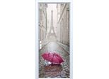 Adesivo Per Porte In Tessuto Con Ombrello Rosa E Torre Eiffel Sullo Sfondo 481PD