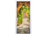 Adesivo Per Porta In Tessuto Vecchia Strada Con Piante 531PD