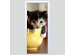 Adesivo Per Porta "Gattino In Tazza"", Tessuto, 178PD"