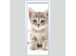 Adesivo Per Porta In Tessuto Grigio Con Gattino, 236PD