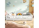 Cdglobal Letto Per Bambini Letto Da Terra Letto In Legno Con Protezione Anticaduta E Porta, Letto Da Gioco Letto Singolo Per Bambini 90X200Cm, Bianco