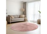 Tappeto Rosa Con Pelliccia Di Coniglio Morbida E Vellutata Dimensioni - 160 Cm Rotondo
