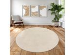 Tappeto Crema Morbido E Setoso Per Soggiorno, Camera Da Letto, Sala Da Pranzo Dimensioni - 160 Cm Rotondo