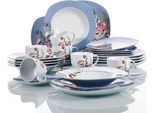Set Di Stoviglie - Set Di Piatti - Set Di Ciotole - Piatto Da Minestra - Piatto Da Dessert - Piatto Da Cena - Set Di 30 - 6 Persone - Bianco - Blu - Fiori