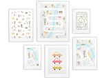 Poster Per Bambini Set Di 6 Auto Di Città Galleria Di Immagini Di Strada 100X100
