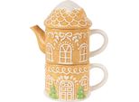 Clayre & Eef Tea For One Casa Di Pan Di Zenzero 550 Ml / 450 Ml Vetroceramica Marrone