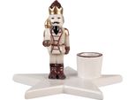 Portacandele Clayre & Eef 15X14X12 Cm In Ceramica Beige Schiaccianoci