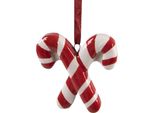 Ornamento Natalizio Clayre & Eef: Bastoncino Di Zucchero 6X2X8 Cm In Ceramica Bianca E Rossa