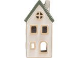 Clayre & Eef Portacandele House 9X8X18 Cm In Ceramica Beige
