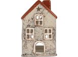 Clayre & Eef Portacandele House 8X7X13 Cm In Vetroceramica Grigia