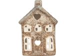 Clayre & Eef Portacandele House 9X6X13 Cm In Ceramica Beige