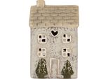 Clayre & Eef Portacandele House 9X8X15 Cm In Ceramica Grigia