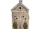 Clayre & Eef Casa Decorativa Con Led 6X6X11 Cm Vetroceramica Grigia