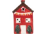 Clayre & Eef Casa Decorativa Con Led 6X6X11 Cm In Ceramica Rossa