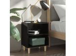 Comodino Con Gambe In Legno Massiccio Nero Lucido 40X30X50 Cm