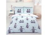 Rapport - Baby Penguin - Set Di Biancheria Da Letto Reversibile AG661 (Letto Matrimoniale) (Blu Ghiaccio/Grigio)