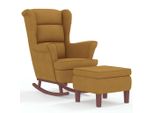 Sedia A Dondolo E Sgabello Con Gambe In Legno In Velluto Marrone