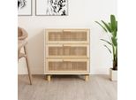 Vidaxl Credenza Bianca 60X30X70 Cm In Pino Massiccio E Rattan Naturale