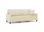 Divano A 3 Posti Con Cuscini Decorativi Crema 180 Cm In Ecopelle
