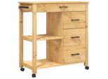 Carrello Da Cucina Monza 84X40X90 Cm In Legno Di Pino Massiccio